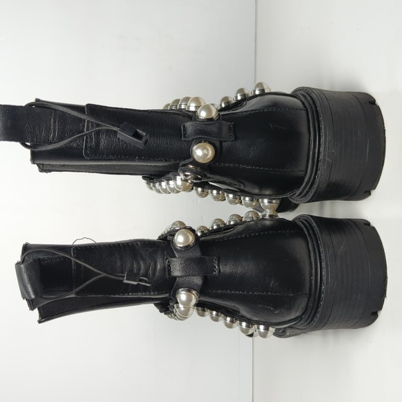 Zara Black chelsea pearl Studded Combat Boots w/ Chunky Sole woman size 6 EU 36 - Picture 4 of 16
